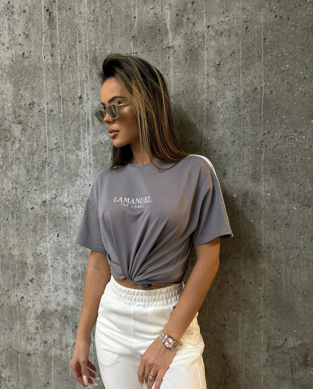 T-shirt z lampasami La Manuel Shoot szary