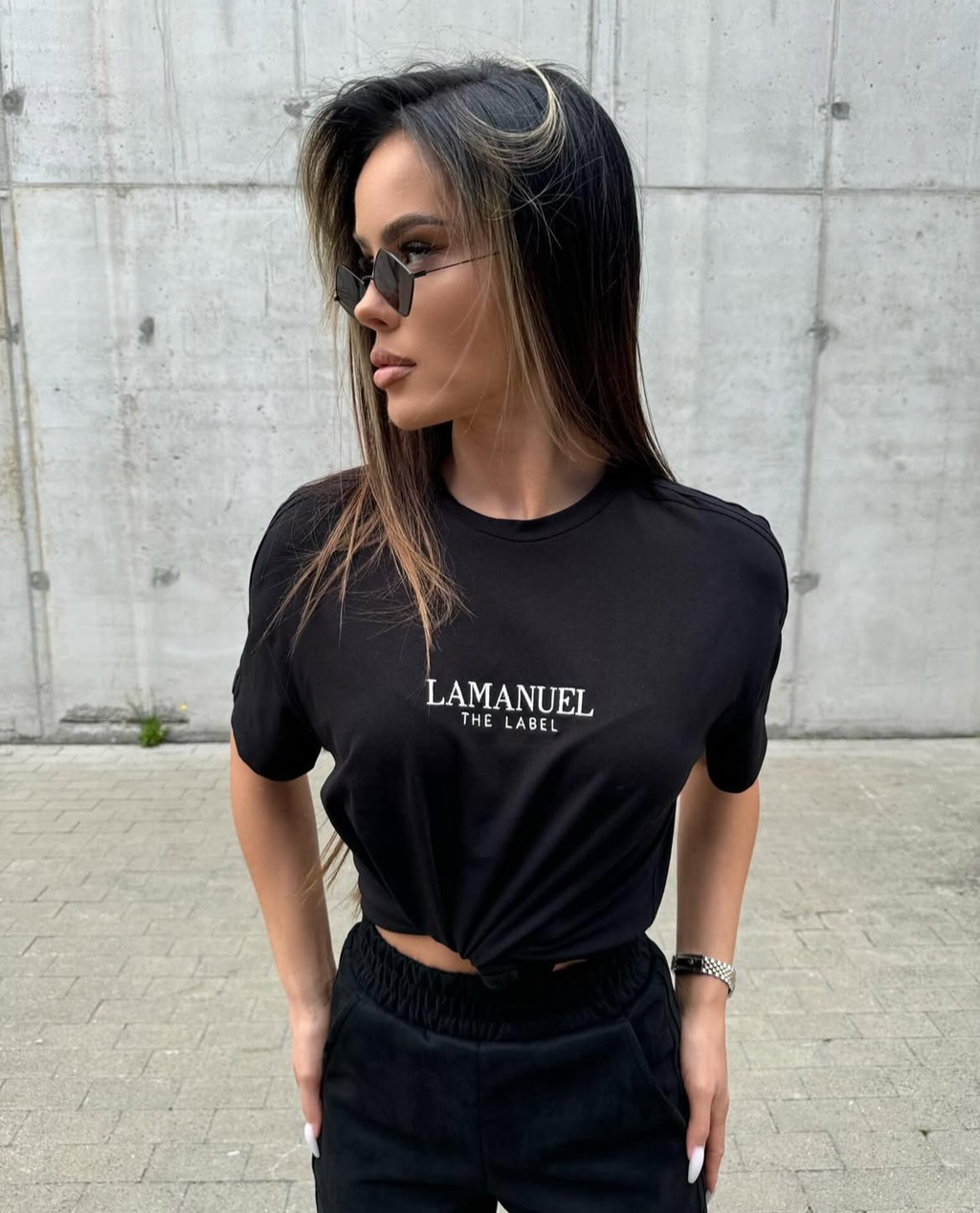 T-shirt z lampasami La Manuel Shoot czarny